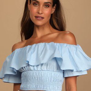 Blue Off-the-Shoulder Crop Top